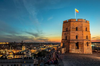 City View At Night Of Vilnius Lithuania