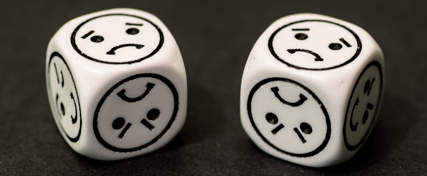 2 White Dice With Sad Faces OOn All sides