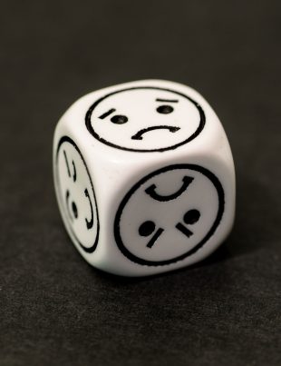 2 White Dice With Sad Faces OOn All sides