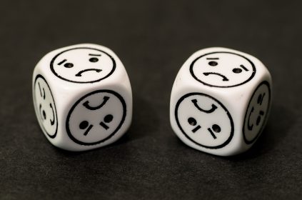 2 White Dice With Sad Faces OOn All sides