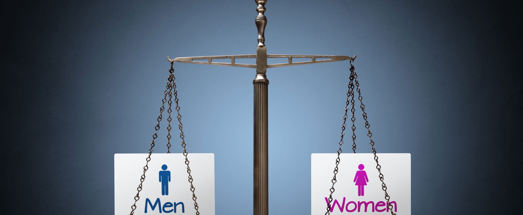 Perfectly Balanced Scale With Paper Sign Showing Men Symbol On One Side And Women On the Other