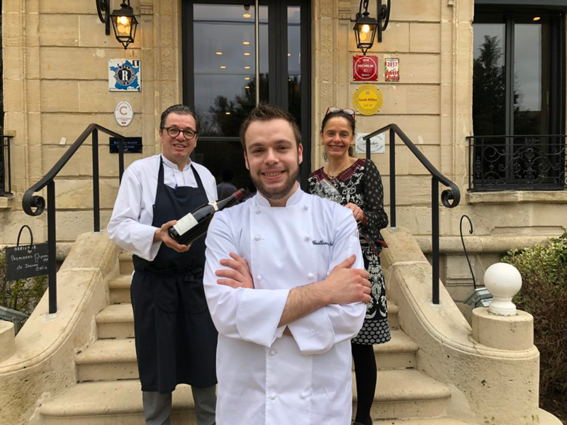 Chef Guillaume Guibet Standing In Front Of Le Verbois Restaurant With Mother and Father