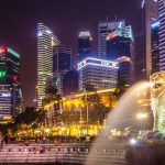 Fullerton Bay Hotel At Night On The Banks Of Marina Bay