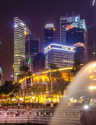 Fullerton Bay Hotel At Night On The Banks Of Marina Bay